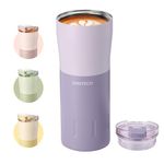 Santeco Insulated Coffee Mug 17oz Stainless Steel Travel Coffee Mug with Flip Lid Leak Proof Vacuum Tumbler Reusable to Go Mug for Hot/Ice Coffee Tea-Vine Purple