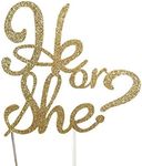 CMS Design Studio Handmade Gender Reveal Cake Topper Decoration - He or She - Double Sided Glitter Stock (Gold)