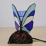 ADITAM Butterfly Night Light Bedside Table Lamp,Tiffany Style Stained Glass Accent Desk Lamp,Nightstand Reading Lamp for Nursery Bedroom Living Room,E14,110-240V,blue white Double the comfort