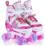 TOMSHOO Roller Skates for Girls Kids Child Beginners, 4 Size Adjustable Light up Wheels Fun Illuminating Pink Skates for Christmas Birthday Gift (Pink, Large - Youth (3.5-6))
