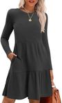 Zeagoo Women's Long Sleeve Fall Dresses with Pockets 2024 Ribbed Knit Casual Crew Neck Knee Length Sweater Dress Dark Grey S