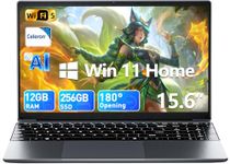 AKCHART 15.6 Inch AI Software Laptop with 12GB RAM 256GB SSD Ordinateur Portable, Celeron Quad-core Win 11 Home Laptop Office 365, 180° Foldable Display, 7000mAh Battery, Full-Featured Type-C(Gray)