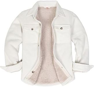 ThCreasa Kids Girls Flannel Jacket Sherpa Lined Plaid Shirts Button Down Fall Shacket Thermal Fleece Shirt Jacket White S 5-6