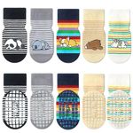 FedMois 5 Pairs Baby Kids Anti-slip Socks Cotton non skid Ankle Socks Animals, Animals, 3-5 Years