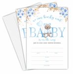 JCVUK Baby Shower Invites,Bear Theme Baby Shower Invitation Cards With Envelopes(25 Pack), Purple Bear Baby Shower Decorations And Supplies For Boys Girls(YQK-B02)