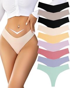 FINETOO 9 Pack Seamless Thongs for Women No Show Underwear V Waisted Comfortable Sexy Thong Panties XS-L, D-9pack, Medium