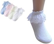 MOMISY Baby Girl kids Toddlers Infant lace Socks Cotton Stretch-Flower Net-Multicolour-Set of 4 numbers (4 to 7 Year)