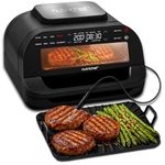 NutriChef Indoor Smokeless Grill Smart Grill & Air Fryer with 7 Cooking Functions 6L Capacity Includes Smart Thermometer Precise Temperature Control Non-Stick Removable Grill Plates