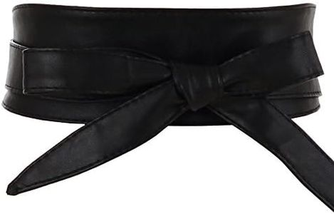 Aecibzo Women's PU Leather Self Tie Wrap Around OBI Waist Band Cinch Boho Belt (BlackFit Waist 22”-34.5”)