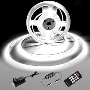 luktix COB LED Strip 2M,6000K Cool White LED Strips, 24V Dimmable LED Strip Lights, CRI92+,8mm Width, with Remote Control and UKCA Power Supply,for Home Decoration, Kitchen, Mirror