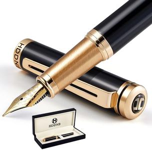 HDDNB Black Luxury Fountain Pen Sets for Men and Women with Gift Box, 24K Gold Finish and Gilded Nib(Medium) with 5 Black Ink Cartridges and Converter