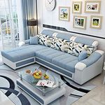 Casacomfort Impero 4-Person Sofa Fabric Lhs L Shape Sofa Set (Sky Blue-Light Grey)