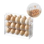 HGUIM 3 Layer Clear Egg Storage Container Flipped Tray 30 Grid Egg Holder Plastic Egg Storage Box Refrigerator Storage Container Space Saver Fridge Organizer, White, 26x10x20cm/10x4x8inch