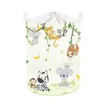 Clastyle 45L Vine Woodland Animal Laundry Hamper for Boy Girl Elephant Giraffe Lion White Round Toy Clothes Storage Basket for Nursery Room, 14.2x17.7 in