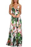 YAMTHR Women's Summer Dresses Floral Print V Neck Sleeveless Maxi Long Dress(183White, X-Large)