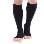 TOFLY® Compression Stockings (Pair), Medical Grade Firm Support 20-30mmHg, Opaque, Unisex, Open Toe Knee High Compression Socks for Varicose Veins, Edema, Shin Splints, Nursing, Travel, Black XXL