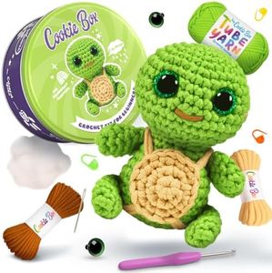 Cookie Box Crochet Kit for Beginners - Learn to Craft Amigurumi Stuffed Animals - Knitting Gift for Kids (13+) and Adults - Beginner-Friendly Yarn - Stitch-by-Stitch Video Tutorial - Turtle Hugo