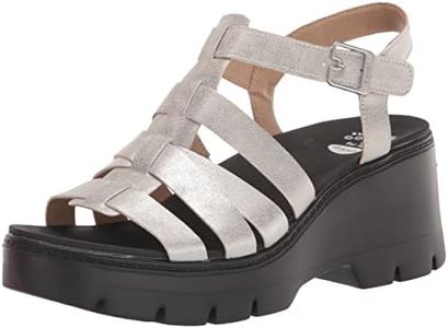 Dr. Scholl's Shoes Women's Check It Out Platform Wedge Fisherman Sandal, Silver Metallic Smooth, 11