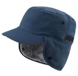 Decentron Mens Winter Hat with Brim Warm Earflaps Hat Faux Fur Baseball Cap Dark Blue