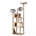 Mondeer Wooden Cat Tree for Large Cats, 185 cm Cat Tower with Scratching Post 2 Condos 2 Perches and Capsule Nest, Modern Style for Indoor Cats