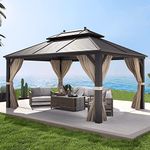 MELLCOM 10'x13' Hardtop Gazebo Galvanized Steel Outdoor Gazebo Canopy Double Roof Pergolas Aluminum Frame with Netting and Curtains for Garden,Patio,Lawns,Parties