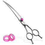 FOGOSP Professional 8.0'' Curved Scissors for Dog Grooming 30 Degree Long Downward Curved Dog Grooming Shears for Poodles Large Dog Pet Japan 440C Super Sharp Right Handed(8.0'',Curved)