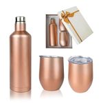 500ml Insulated Wine Bottle and Tumbler with Lid Gift Set, 304 Stainless Steel Insulated Wine Bottle and 2 x 350ml Wine Tumblers for Cold and Hot Drinks (Rose Gold)