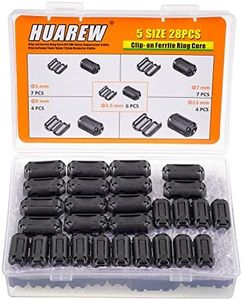 HUAREW 5 Values 28 Pcs Black Clip-on Ferrite Ring Core RFI EMI Noise Suppressor Cable Clip for 3.5mm 5mm 7mm 9mm 13mm Diameter Cable