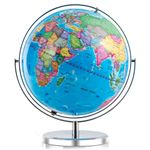 COSTWAY Illuminated World Globe, 13” Desktop Geographic Globe w/LED Light & Easy-to-Read Clear Map for Students, 720° Rotation Decorative Globe, Educational Interactive Globe for School, Classroom