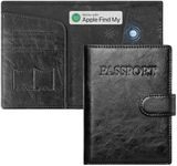 FindWallet+ Passport Holder with Smart Tracker Works for Find My APP, Minimalist Leather with RFID-Blocking with ID Window, Card Holder, Ticket and SIM Card Slot Passport Cover Black