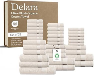 Delara Organic Cotton Luxuriously Plush Towel 33 Piece Set|GOTS & Oeko-TEX Certified|Premium Hotel Quality Towels|Feather Touch Technology|650 GSM Long Staple|Soft, Quick Dry & Ultra-Absorbent