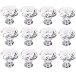 BSTMOME 12PCS Clear Crystal Glass Door Knobs - 30MM Diamond Wardrobe Doorknob/Crystal Glass Drawer Knobs/Cabinet Cupboard Handle Pull Knobs/Door Pull Handle with Screws (Clear)