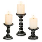 Romadedi Wood Candle Holders for Pillar Candles - Set of 3 Tall Farmhouse Wooden Candlestick Holder, Rustic Candle Stand for Fireplace Mantle Shelf Table Home Decor, Black, 3.9"/6"/ 8.3"