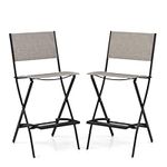 COSTWAY Folding Garden Chairs Set of 2, Metal Frame Dining Bar Stools Set with Backrest and Footrest, All-Weather Texteline Patio Bistro Camping Seats for Deck Yard Lawn Poolside