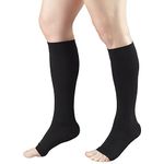 Truform Short Length 20-30 mmHg Compression Stockings for Men and Women, Reduced Length, Open Toe, Black, Large (short length)