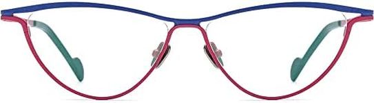 FONEX Colorful Pure Titanium Glasses Frame Women Cat Eye Eyeglasses Retro Vintage Optical Eyewear F85748, F85748 Blue Red, 56-16-145