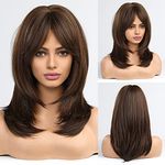 EMMOR Wigs for Women Long Layered Wigs with Bangs Heat Resistant Synthetic Fibre Wig