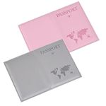 TYXHXTF 2 Pcs Passport Holder, PU Leather Passport Cover, Travel Wallet Case Organiser for Credit Card, Money, Business Cards, Passport, Boarding Passes for Women Men (Pink, Grey)