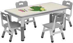 Kids Table and Chair Set, Height Adjustable Toddler Table and 4 Chairs Set for Ages 2-10, Graffiti Desktop, Non-Slip Legs, Arts & Crafts Table, Children Activity Table for Daycare Classroom Home