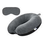 SHOPPINGEKART Neck Pillow with Eye Mask – Perfect for Long Trips and Daily Use, Two Adjustable Buttons | Relieves Neck Stress & Offers Secure Fit (Dark Grey & Black)