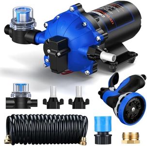 CrestWave 12V RV Water Pump, 7GPM 70PSI, 5-Chamber Washdown Pump for Boats with Spray Nozzle, Self-Priming Water Pressure Pump with Pressure Switch & Strainer for RV, Boats, Marine, Yacht, Sprayers