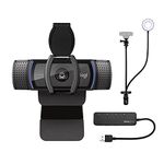 Logitech C920S Pro HD Webcam Bundle with Knox Gear Webcam Stand with Selfie Ring Light and 4-Port USB Hub (3 Items)