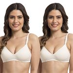 Tweens Women's Full Coverage Classic Padded T-Shirt Bra | Best Comfort Bra | Regular Use Bra | Women's/Ladies|Comfortable Bra | (Off White,34B) - Pack of 2