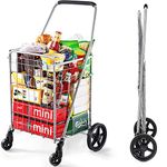 Wellmax WM99024S Grocery Utility Shopping Cart | Easily Collapsible and Portable to Save Space + Heavy Duty, Light Weight Trolley with Rolling Swivel Wheels