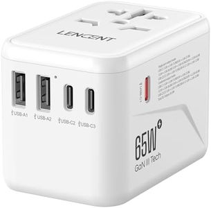 LENCENT Adaptateur de Voyage Prise Universelle Chargeur International GaN III 65W avec 2 USB & 3 USB-C PD Adaptateur International France vers USA Canada UK AUS Chine Japon Prise Monde Type A C G I
