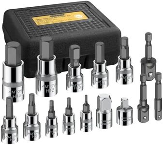 AMTOVL HEX Bit Socket Set - 15Pcs S2 Alloy Steel + 50BV30 CRV Allen Socket Set 1/4" H2.5 H3 H4, 3/8" H5-10, 1/2" H12 H14 with Socket Adapter