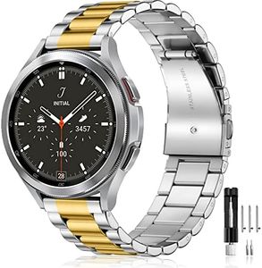 20mm Watch Strap Compatible with Samsung Galaxy Watch 4/5/6/7 Band 40mm 44mm, Galaxy Watch 6 Classic 47mm 43mm, Galaxy Watch 5 Pro 45mm/ Watch 4 Classic 46mm 42mm Stainless Metal Straps GoldSilver