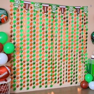 LOLStar Superbowl Party Decorations 2024, 5 Pack Football Shaped Foil Fringe Curtains, 3.3x6.6 ft Green and Brown Photo Booth Props, Football Backdrop for Superbowl Birthday Party Supplies