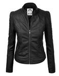 Made By Johnny WJC746 Womens Vegan Leather Motorcycle Jacket S Black