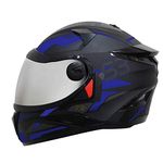 Steelbird SBH-17 Terminator ISI Certified Full Face Graphic Helmet in Matt Finish(Large 600 MM, Black Blue Fitted with Clear Visor and Extra Chrome Silver Visor)